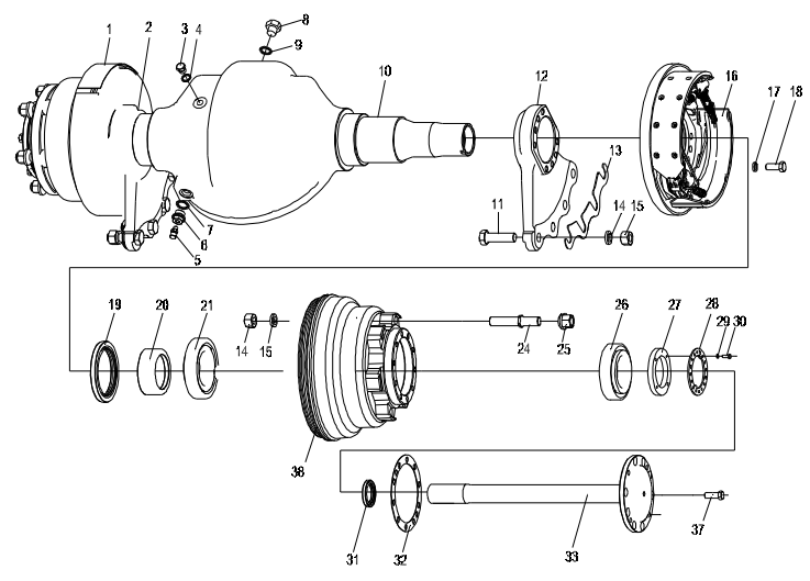 Forklift drive axle and differential assembly
